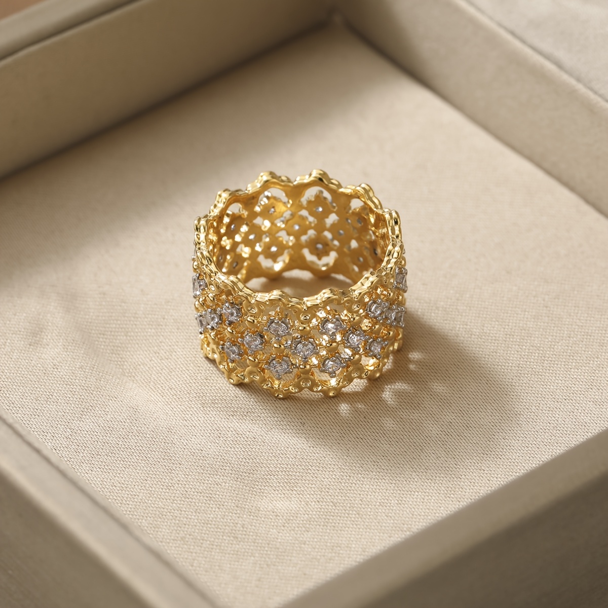 Women's Bohemian Wide-band Ring with Irregular Openwork Design
